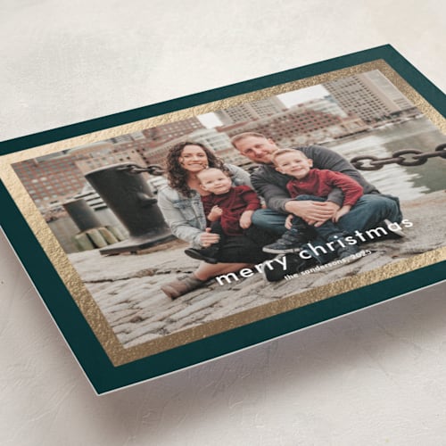 This is a forest foil pressed holiday cards with foil pressed by Stacey Meacham called modern details printing on recycled smooth signature in standard