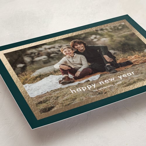 This is a forest foil pressed holiday cards with foil pressed by Stacey Meacham called modern details printing on recycled smooth signature in standard