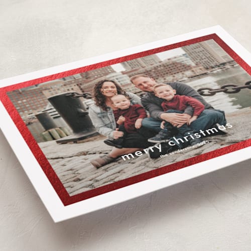 This is a cotton foil pressed holiday cards with foil pressed by Stacey Meacham called modern details printing on recycled smooth signature in standard