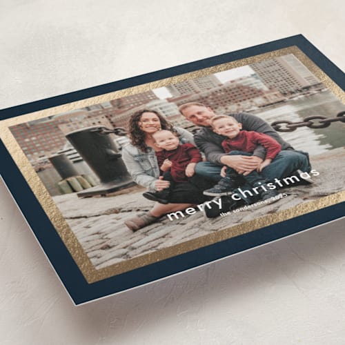 This is a ink foil pressed holiday cards with foil pressed by Stacey Meacham called modern details printing on recycled smooth signature in standard