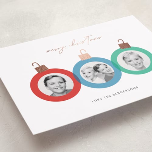 This is a jolly foil pressed holiday cards with foil pressed by Itsy Belle Studio called baubles printing on recycled smooth signature in standard