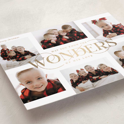 This is a antique foil pressed holiday cards with foil pressed by Lauren Chism called glorious wonders printing on recycled smooth signature in standard