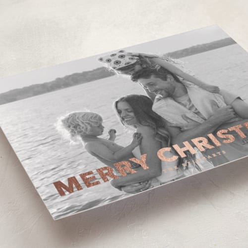 This is a antique rose foil pressed holiday cards with foil pressed by Angela Thompson called gilded printing on recycled smooth signature in standard