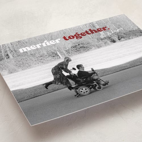 This is a snow foil pressed holiday cards with foil pressed by Carrie ONeal called togetherness printing on recycled smooth signature in standard