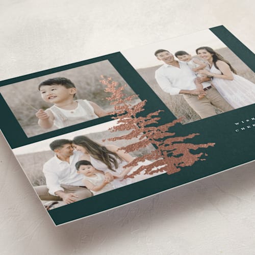 This is a balsam fir foil pressed holiday cards with foil pressed by Yuliya Evseeva called magic tree printing on recycled smooth signature in standard