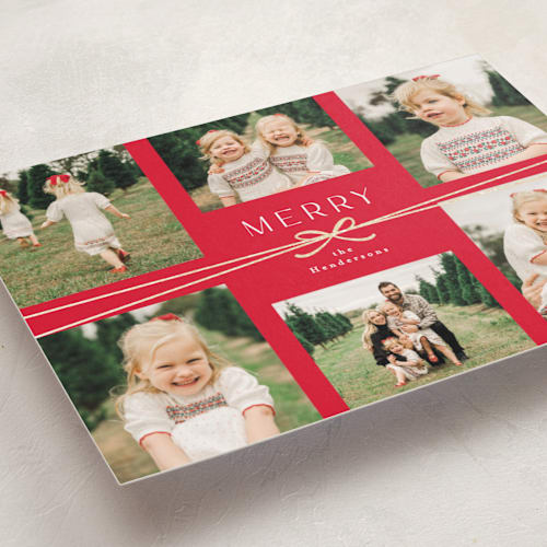 This is a apple foil pressed holiday cards with foil pressed by Everett Paper Goods called multi ribbon printing on recycled smooth signature in standard