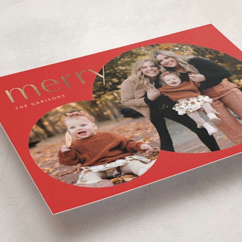 This is a candied apple foil pressed holiday cards with foil pressed by Lori Wemple called circle duo printing on recycled smooth signature in standard