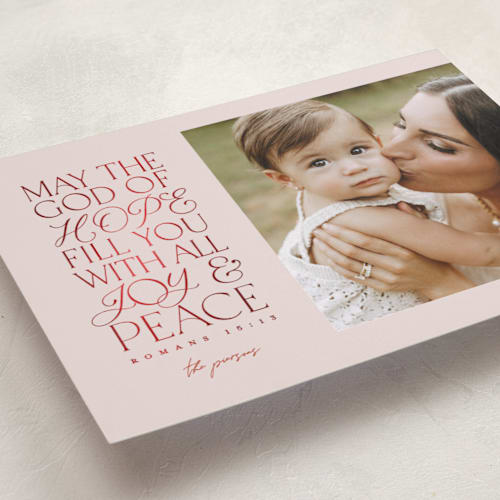 This is a peppermint foil pressed holiday cards with foil pressed by Pink House Press called filled with love printing on recycled smooth signature in standard