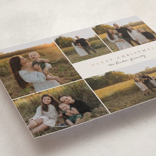 This is a pine foil pressed holiday cards with foil pressed by Brianne Larsen called simple five printing on recycled smooth signature in standard