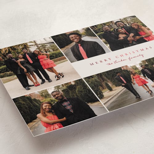 This is a poinsettia foil pressed holiday cards with foil pressed by Brianne Larsen called simple five printing on recycled smooth signature in standard