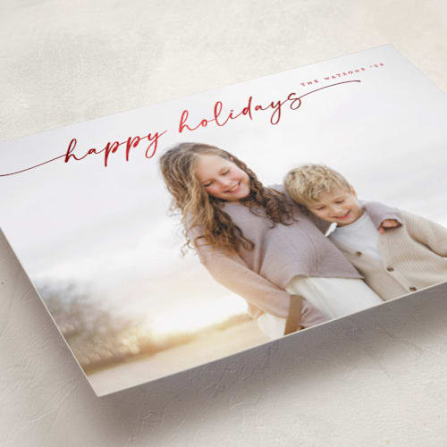 This is a stocking foil pressed holiday cards with foil pressed by Christy Hy Lee called simplicity printing on recycled smooth signature in standard