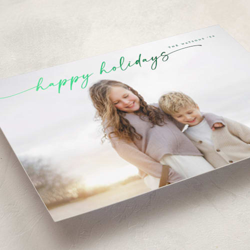 This is a wreath foil pressed holiday cards with foil pressed by Christy Hy Lee called simplicity printing on recycled smooth signature in standard