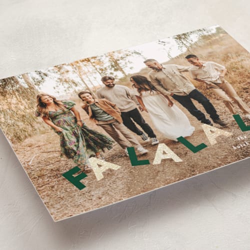 This is a elf foil pressed holiday cards with foil pressed by Angela Garrick called fa la la la foil printing on recycled smooth signature in standard
