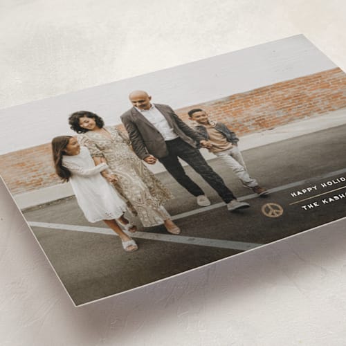 This is a snow foil pressed holiday cards with foil pressed by Annie Clark called minima printing on recycled smooth signature in standard
