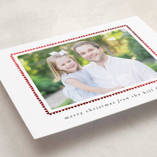This is a coal foil pressed holiday cards with foil pressed by Sara Hicks Malone called hand drawn scallop printing on recycled smooth signature in standard