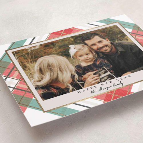 This is a snow foil pressed holiday cards with foil pressed by Petra Kern called fancy plaid printing on recycled smooth signature in standard