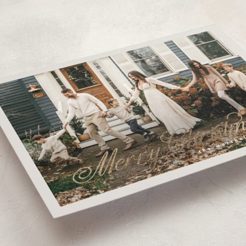 This is a marshmallow foil pressed holiday cards with foil pressed by Pati Cascino called noelle printing on recycled smooth signature in standard