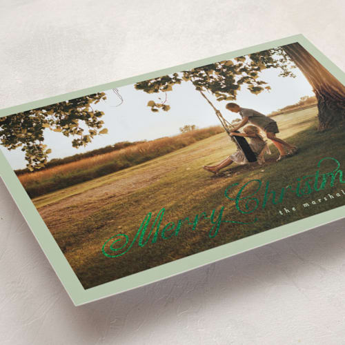 This is a mint foil pressed holiday cards with foil pressed by Pati Cascino called noelle printing on recycled smooth signature in standard