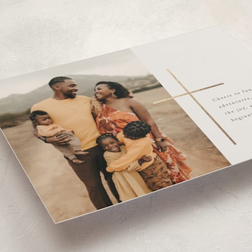 This is a sourdough foil pressed holiday cards with foil pressed by Brianne Larsen called cross of christ printing on recycled smooth signature in standard