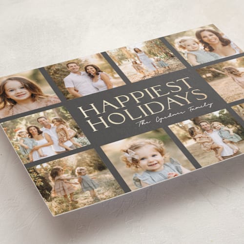 This is a ash foil pressed holiday cards with foil pressed by Betsy Siber called all the happy printing on recycled smooth signature in standard