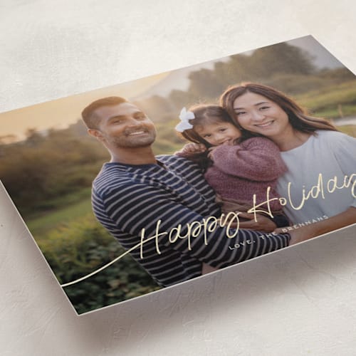 This is a pudding foil pressed holiday cards with foil pressed by Leia Matt called faubourg printing on recycled smooth signature in standard