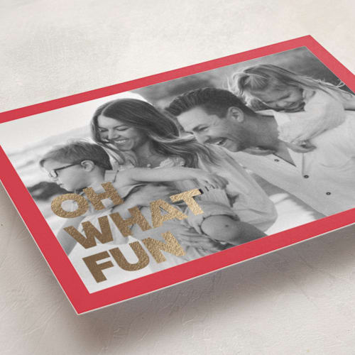 This is a santa suit foil pressed holiday cards with foil pressed by Maria Alou called holiday poster printing on recycled smooth signature in standard