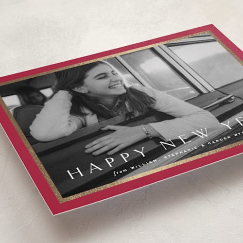 This is a poinsettia foil pressed holiday cards with foil pressed by Amy Kross called winds printing on recycled smooth signature in standard