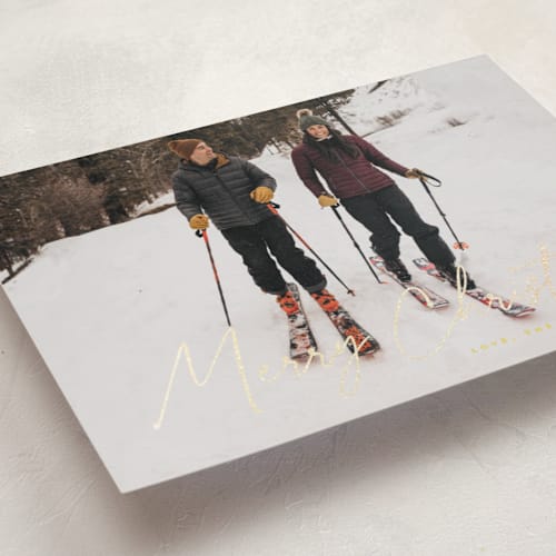 This is a butter foil pressed holiday cards with foil pressed by MC Designs called adorn printing on recycled smooth signature in standard