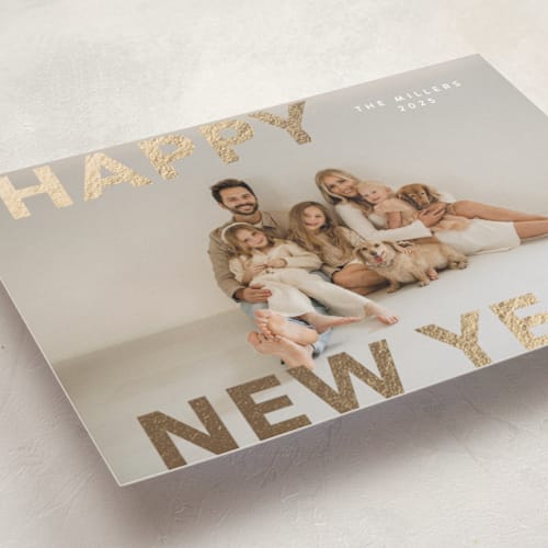 This is a cloud foil pressed holiday cards with foil pressed by Angela Thompson called modern type printing on recycled smooth signature in standard