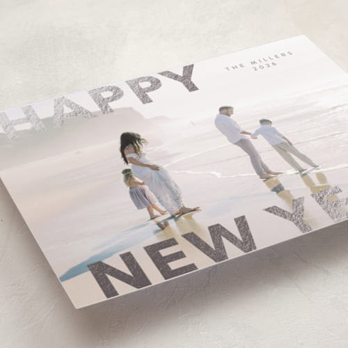 This is a moon foil pressed holiday cards with foil pressed by Angela Thompson called modern type printing on recycled smooth signature in standard