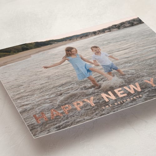 This is a antique rose foil pressed holiday cards with foil pressed by Angela Thompson called gilded printing on recycled smooth signature in standard