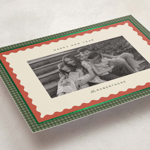 This is a forest foil pressed holiday cards with foil pressed by Ellen Schlegelmilch called gingham layers printing on recycled smooth signature in standard