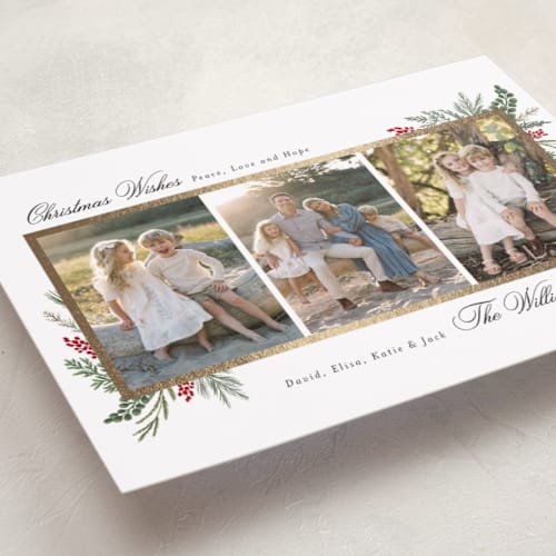 This is a peppermint foil pressed holiday cards with foil pressed by Susan Moyal called warmest wish printing on recycled smooth signature in standard