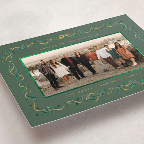 This is a pine foil pressed holiday cards with foil pressed by Gwen Bedat called le ruban printing on recycled smooth signature in standard