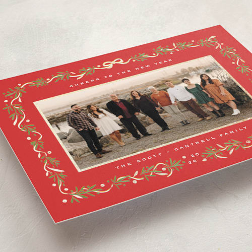 This is a stocking foil pressed holiday cards with foil pressed by Gwen Bedat called le ruban printing on recycled smooth signature in standard