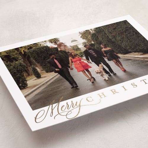 This is a honey foil pressed holiday cards with foil pressed by Carolyn MacLaren called footnote printing on recycled smooth signature in standard