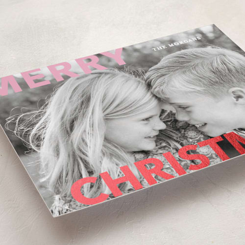 This is a candy cane foil pressed holiday cards with foil pressed by Angela Thompson called merry & bold printing on recycled smooth signature in standard