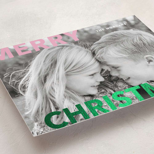 This is a gumdrop foil pressed holiday cards with foil pressed by Angela Thompson called merry & bold printing on recycled smooth signature in standard