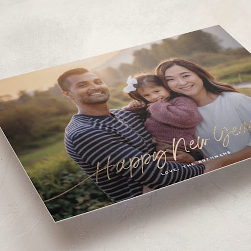 This is a snow foil pressed holiday cards with foil pressed by Leia Matt called faubourg printing on recycled smooth signature in standard