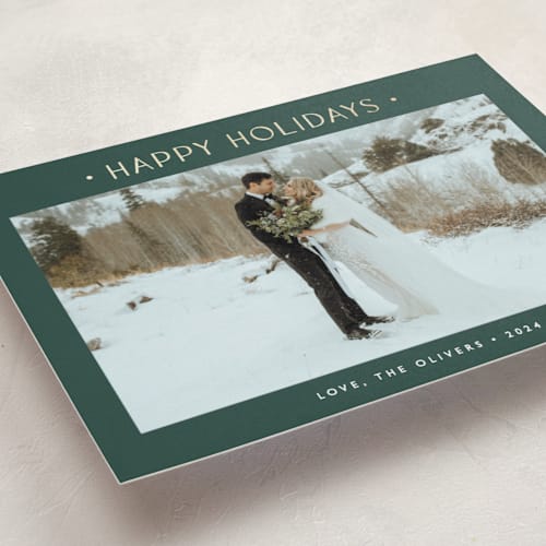 This is a pine foil pressed holiday cards with foil pressed by Carolyn MacLaren called dotted printing on recycled smooth signature in standard