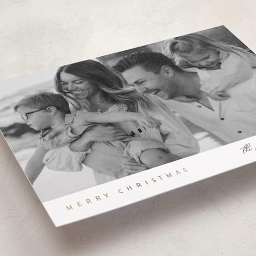 This is a cloud foil pressed holiday cards with foil pressed by Nicole Walsh called minimal edge printing on recycled smooth signature in standard