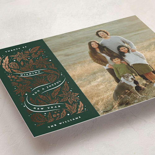 This is a juniper foil pressed holiday cards with foil pressed by Stephanie Hawkes called christmas foil printing on recycled smooth signature in standard
