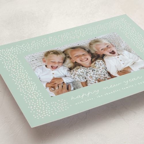This is a mint gloss press holiday cards with gloss press by AK Graphics called festive sprinkles printing on recycled smooth signature in standard