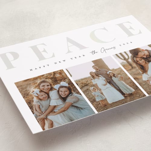 This is a dove gloss press holiday cards with gloss press by Snow and Ivy called ever present printing on recycled smooth signature in standard