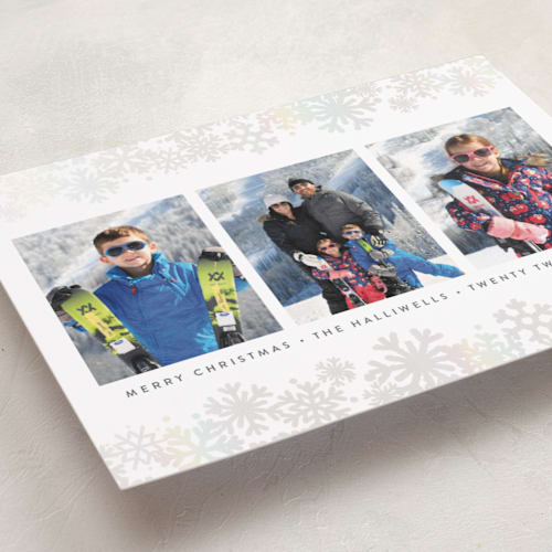 This is a moon gloss press holiday cards with gloss press by Susan Asbill called snow flurry printing on recycled smooth signature in standard