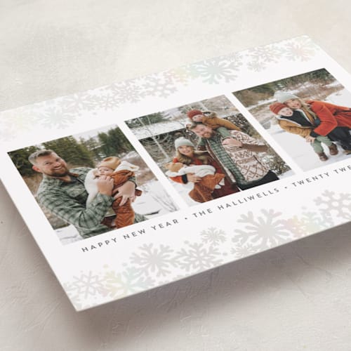 This is a moon gloss press holiday cards with gloss press by Susan Asbill called snow flurry printing on recycled smooth signature in standard