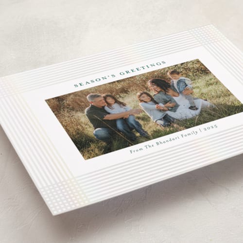 This is a juniper gloss press holiday cards with gloss press by Meggy Masters called holiday ribbon printing on recycled smooth signature in standard