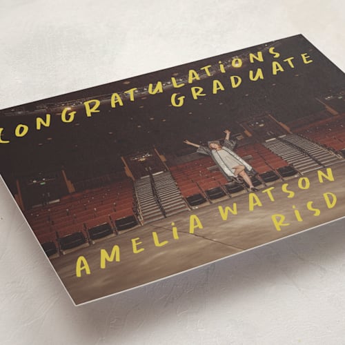 This is a lemoncello graduation announcements with standard by Maja Cunningham called celebration printing on recycled smooth signature in standard