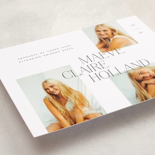 This is a cotton graduation announcements with standard by Ellen Schlegelmilch called editorial serif printing on recycled smooth signature in standard
