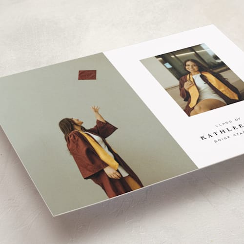 This is a salt graduation announcements with standard by Joyce Pinheiro called go far printing on recycled smooth signature in standard